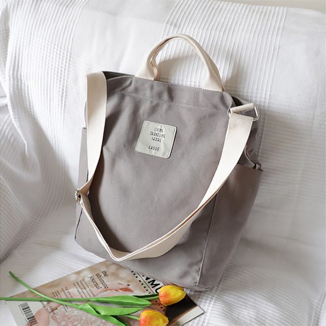 grey canvas shoulder bag