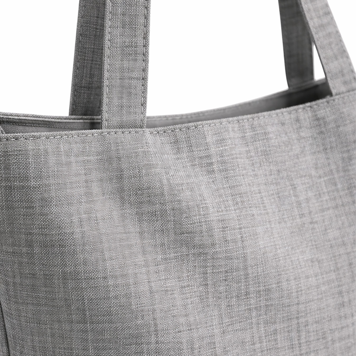 zoomed in picture showing fabric details of our mid sized grey linen tote bag