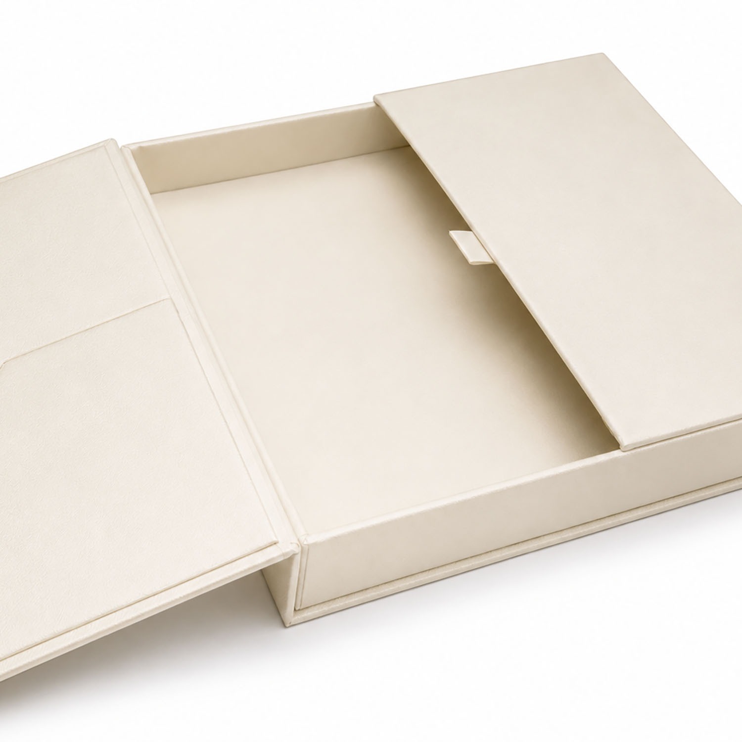 close up picture ivory silk invitation box