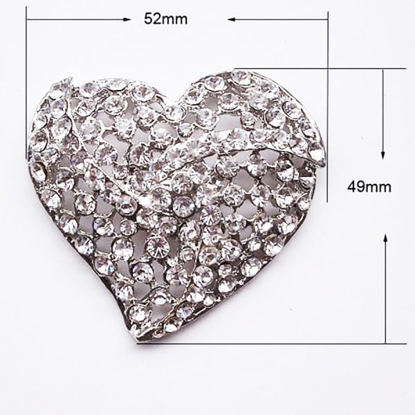 Large Silver-Plated Crystal Heart Brooch
