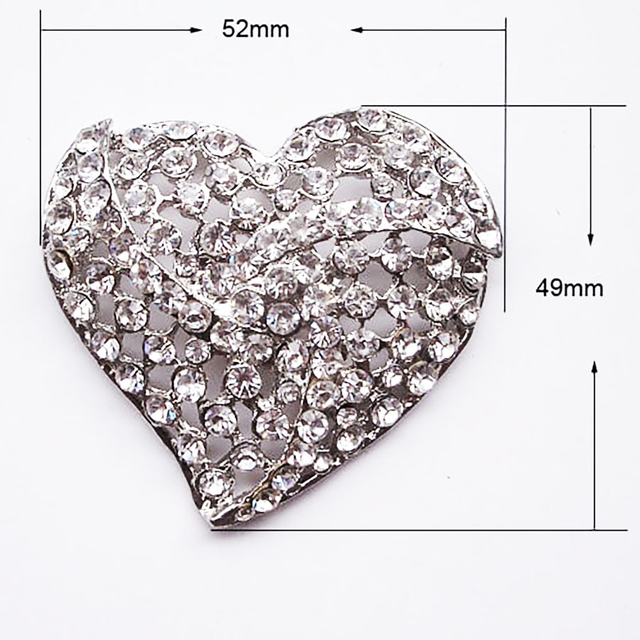 Large Silver-Plated Crystal Heart Brooch