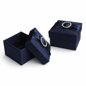 Navy Blue Silk Favor Box with Rhinestone Buckle