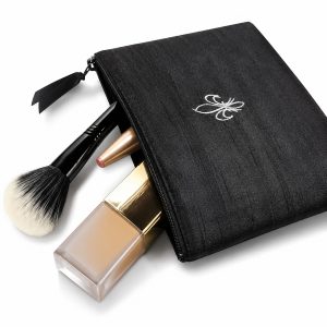 custom embroidered black silk cosmetic bag