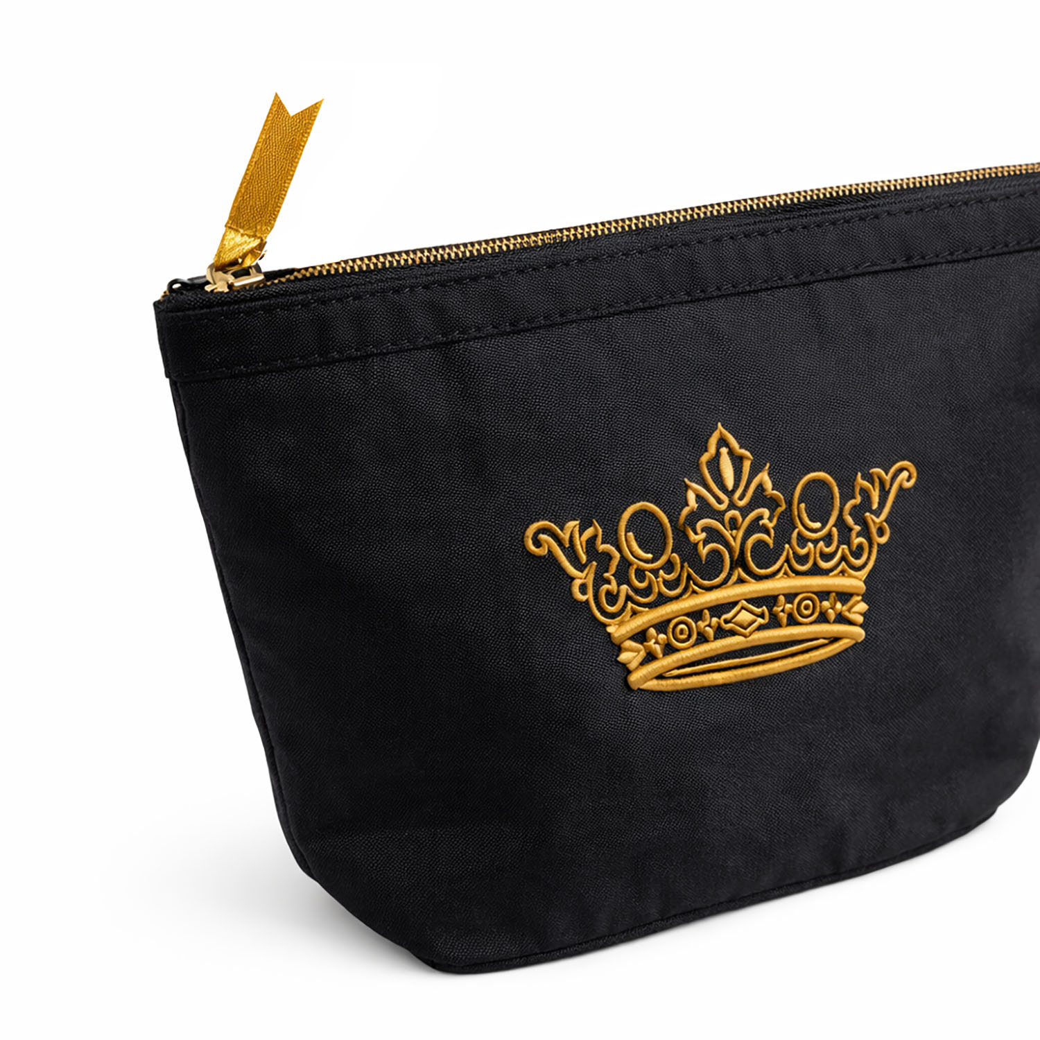 Custom embroidered black silk cosmetic bag