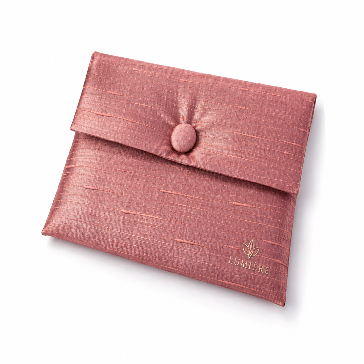 Custom padded silk jewelry pouch with embroidered luxury brand logo