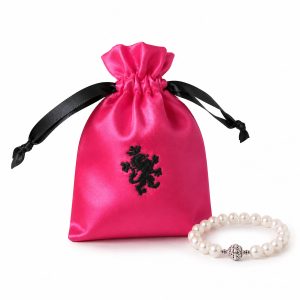 Custom embroidery pink satin fabric bag with drawstring closure