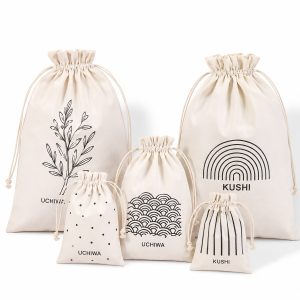 Custom graphic printed cotton drawstring bags
