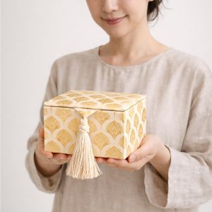 Cream Cotton Jewelry Box With Tassel