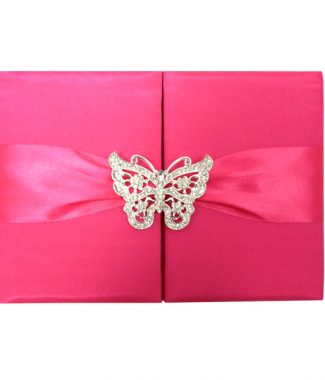 deep pink butterfly wedding invitation