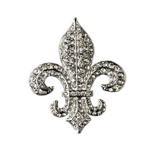 Silver rhinestone fleur de lis brooch