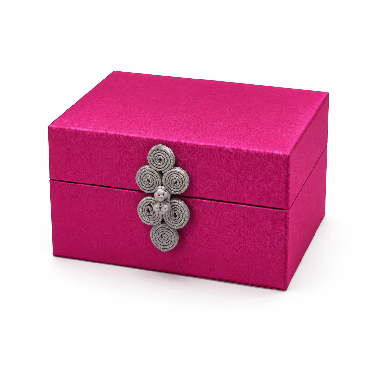 Fuchsia Pink Silk Jewelry Box Thailand — Chinese-Style Closure & Padded Lid