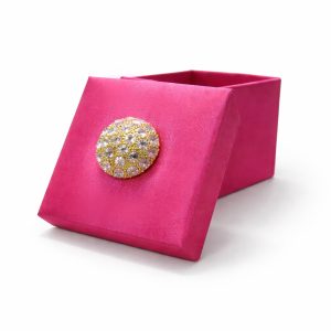 Fuchsia Pink Silk Favor Box with Gold Brooch