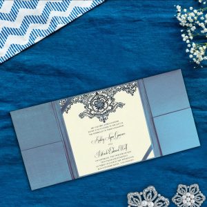 Teal gatefold wedding inviattion folio for wedding cards