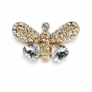 Gold plated rhinestone brooch with large heart crystals