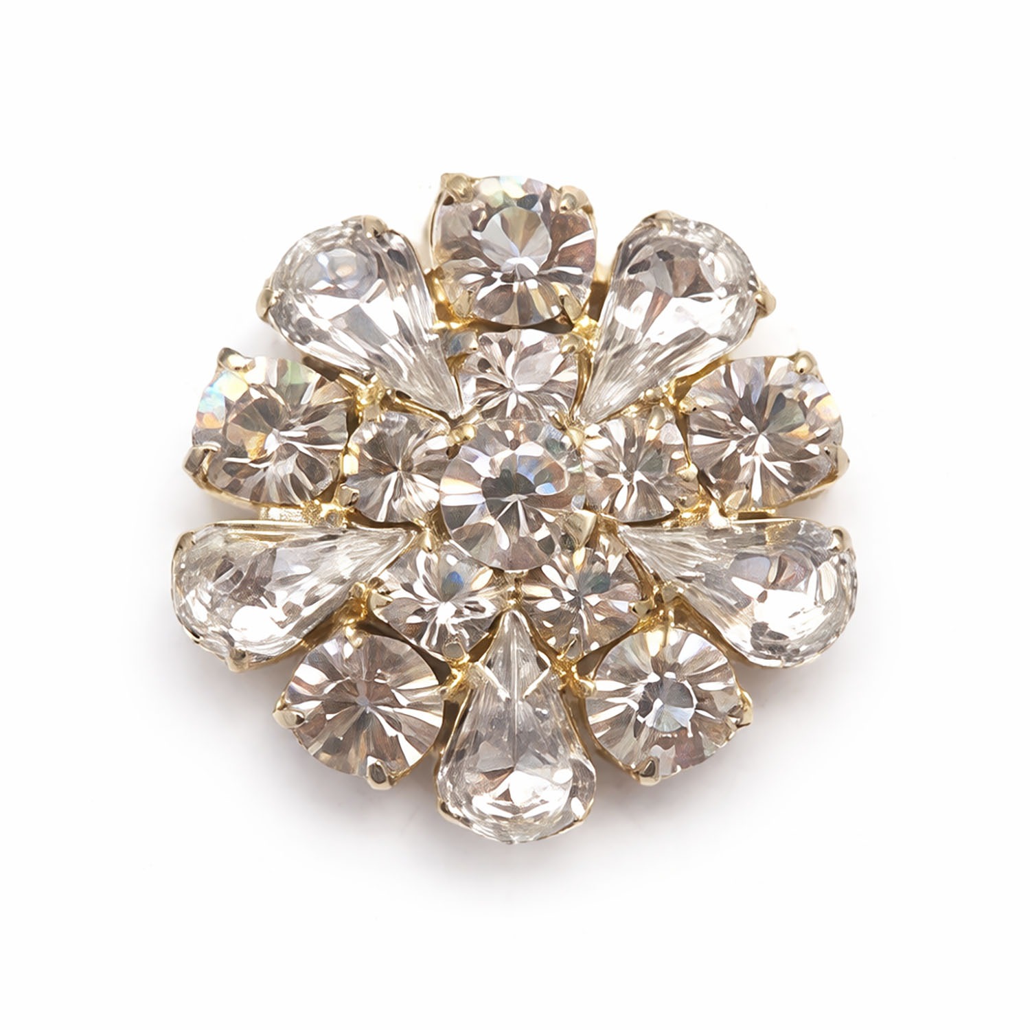 Gold flat back crystal button from Thailand