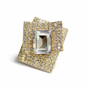 Golden wedding brooch with rhinestones