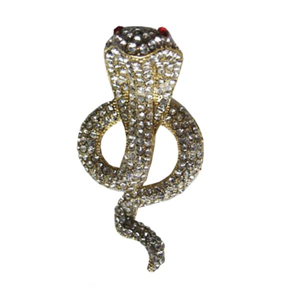 Golden cobra rhinestone brooch