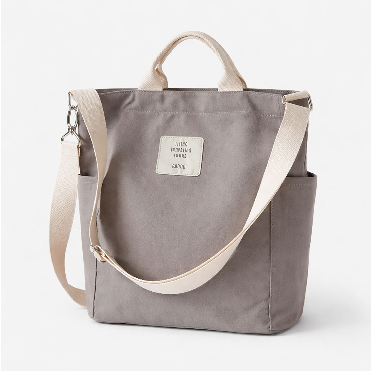 Grey canvas tote bag with shoulder straps from Chiang Mai, Thailand