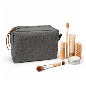 Grey zippered hemp cosmetic bag
