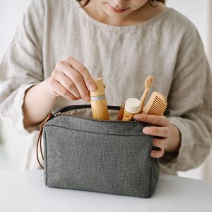 Zippered grey make up bag from Chiang Mai, Thailand