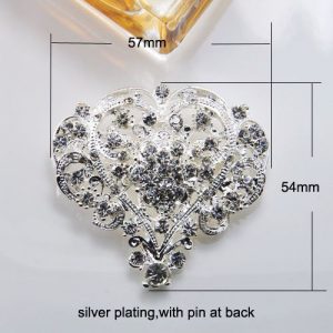 Silver crystal hear brooch for wedding embellishment