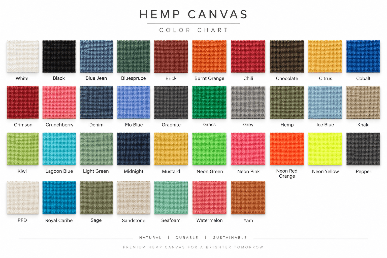 Hemp canvas color chart