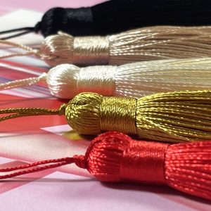 Close-up picture of hand-made Chinese tassel in various colors