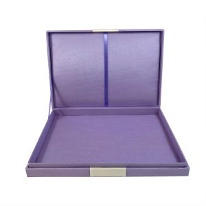 Inside look of padded silk box for invitation cards
