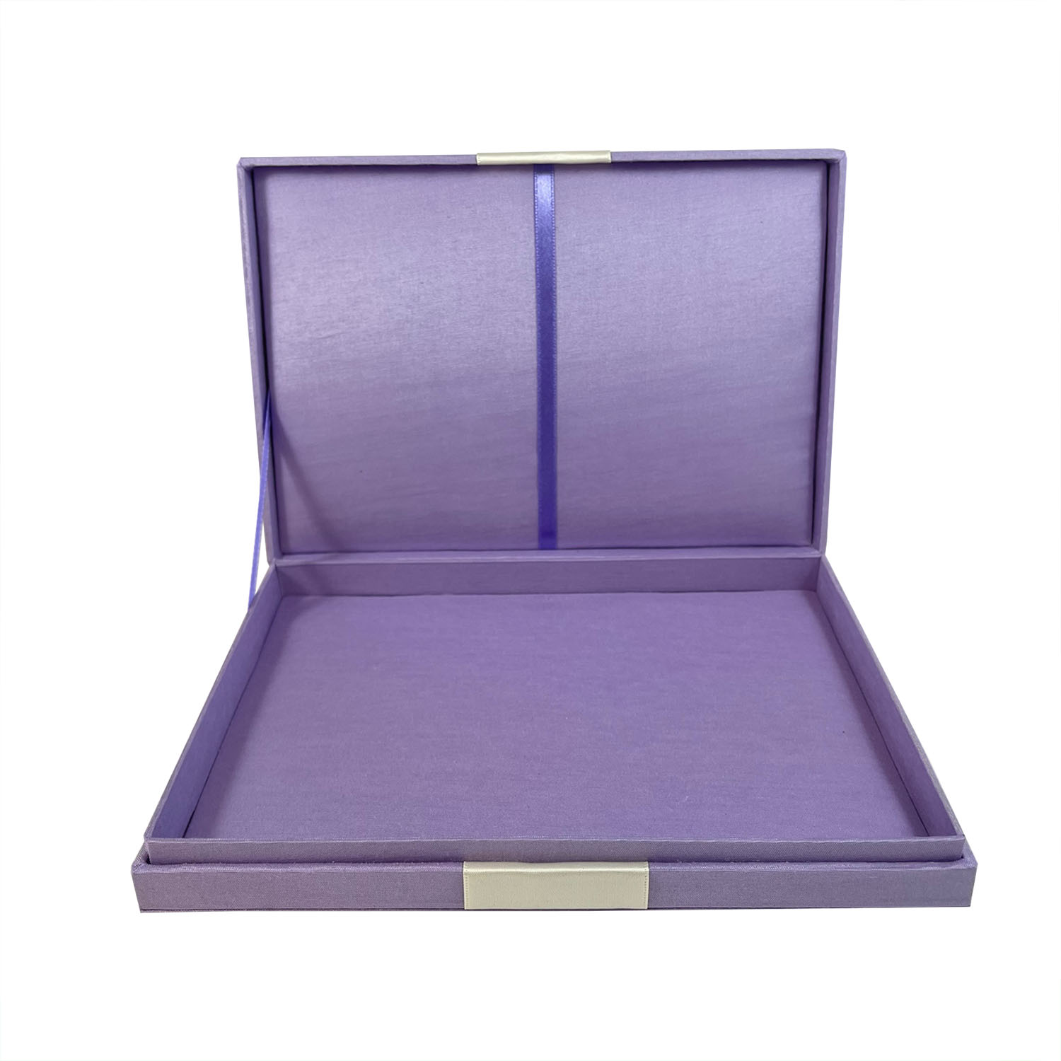 Inside look of padded silk box for invitation cards