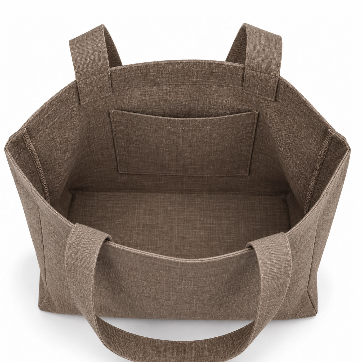 interior look of dark oatmeal hemp tote bag
