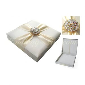 ivory brooch embellished wedding box for invitation cards