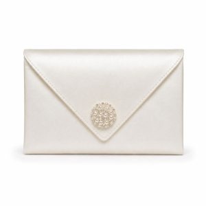 ivory silk envelope with pearl brooch