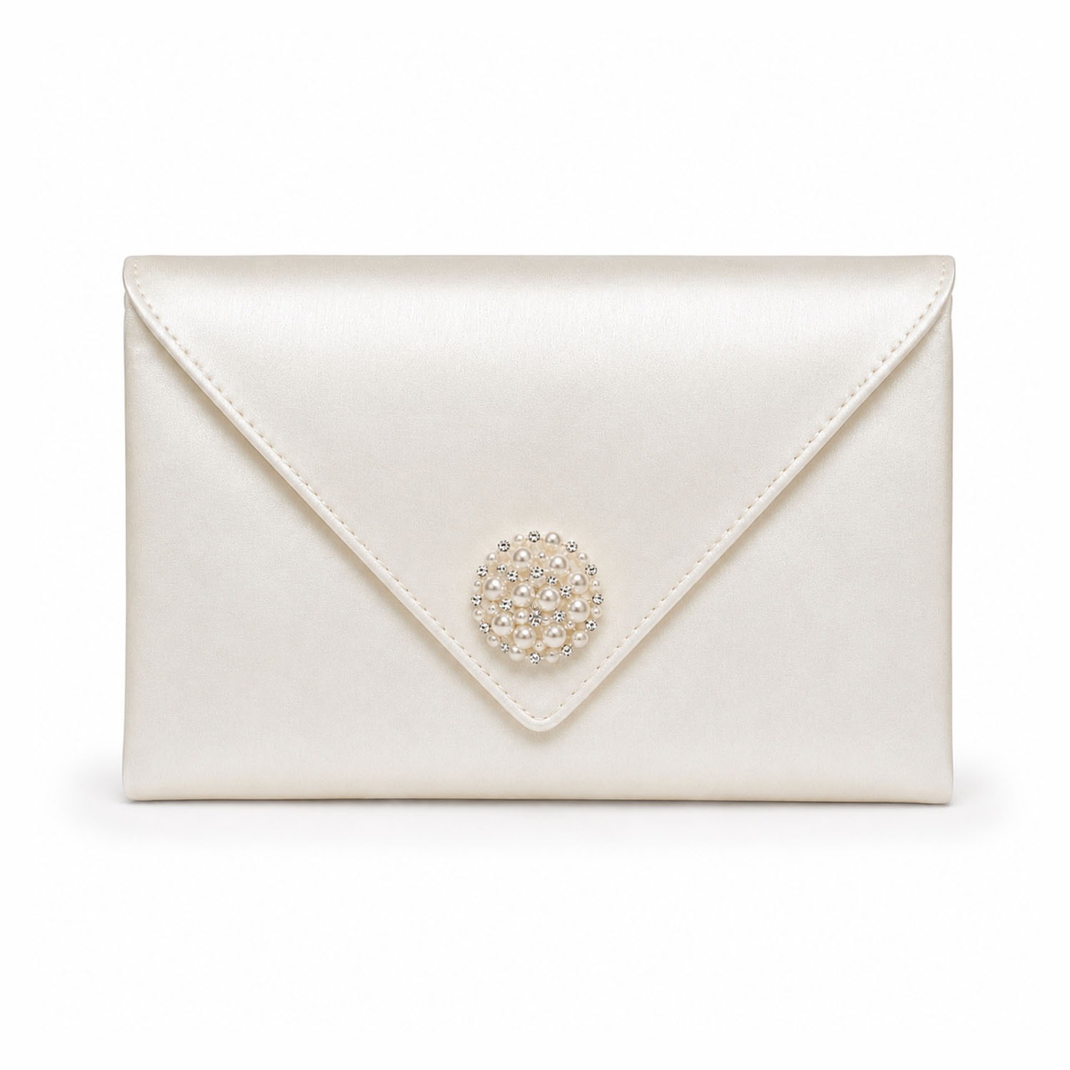 ivory silk envelope with pearl brooch