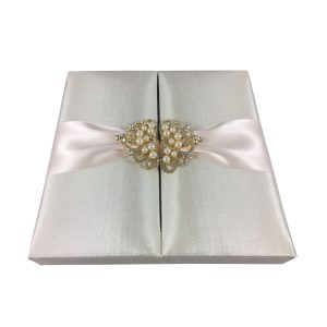 Embellished ivory gatefold invitation box