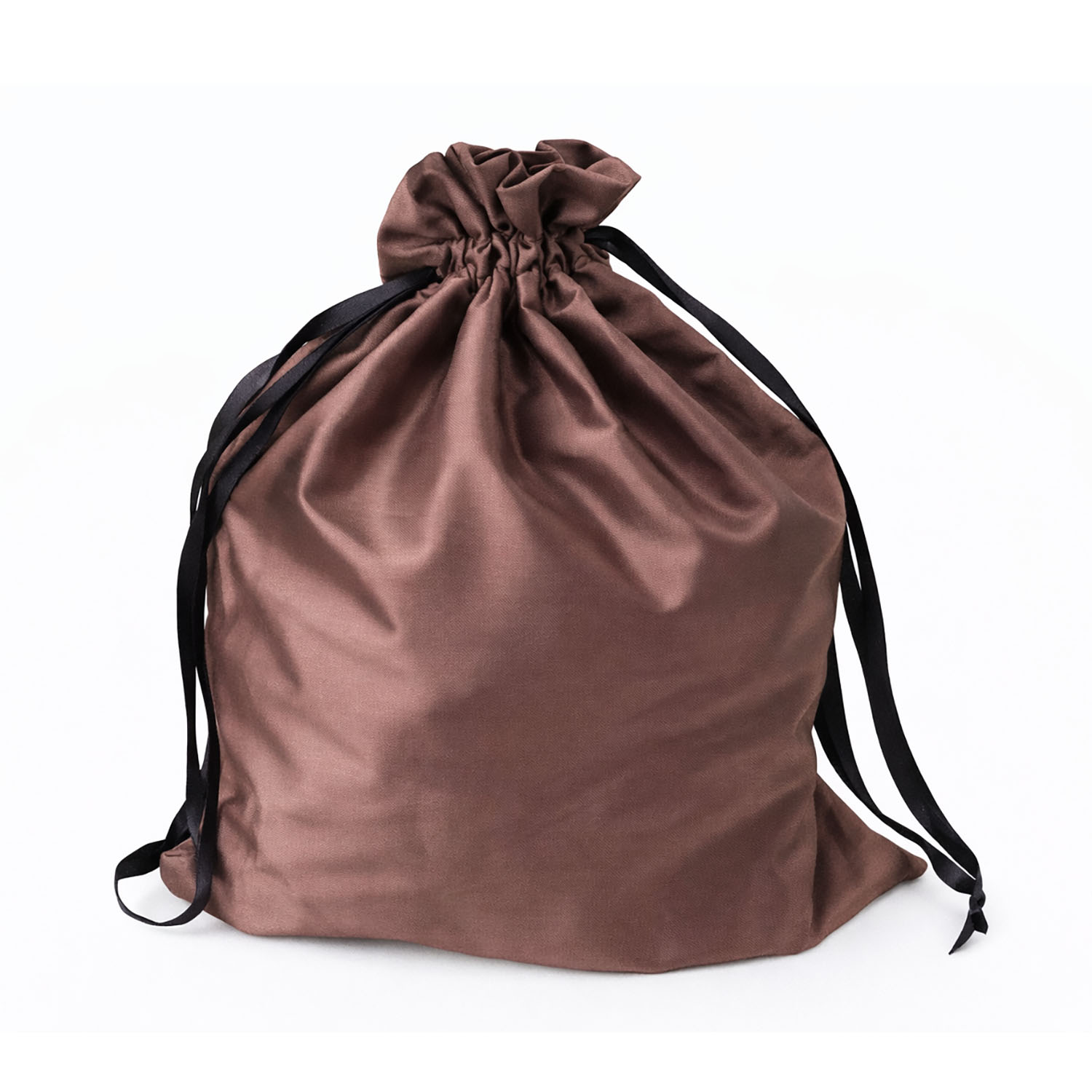 Large brown silk drawstring bag