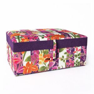 Large Floral Cotton Jewelry Storage Box with Mirror
