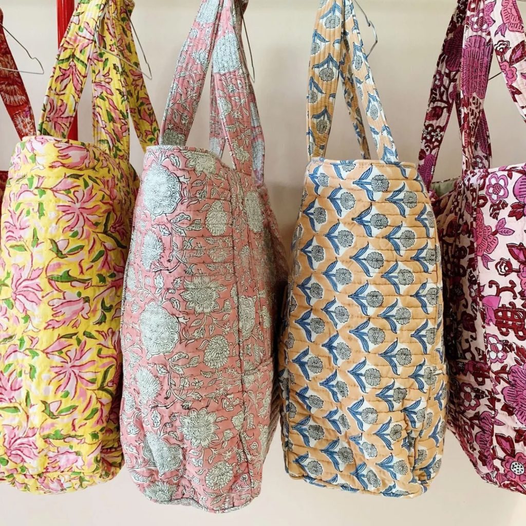 Large Quilted Thai Cotton Shoulder Bag With Flower Pattern - PRESTIGE ...