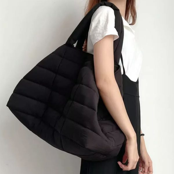 Large quilted black cotton bag
