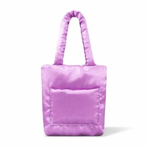 Light lavender purple silk puffer tote bag from Thailand
