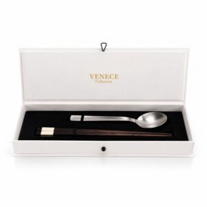 Luxury cutlery packaging box for spoon and chopsticks with premium paper covering and custom logo.