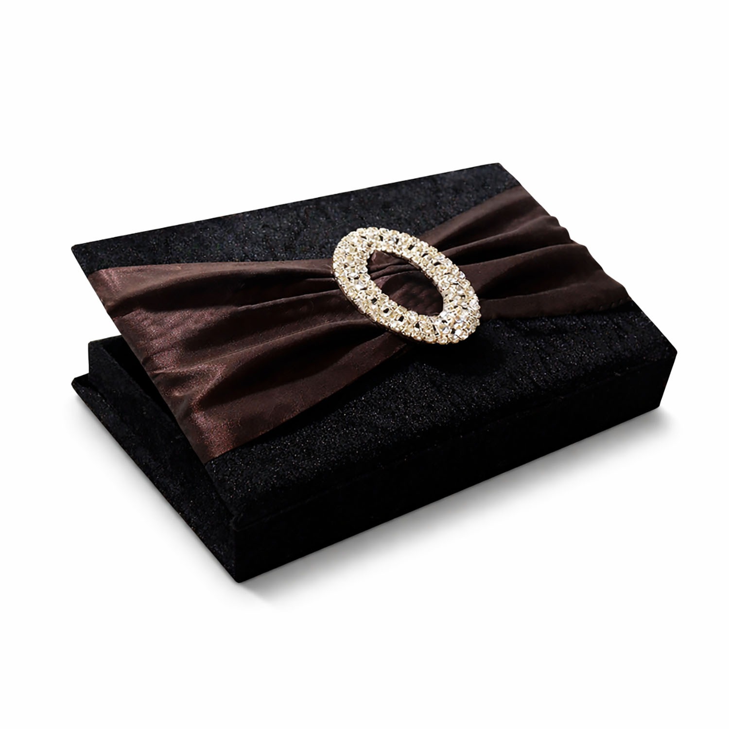 Black velvet inviattion box with oval rhinestone buckle