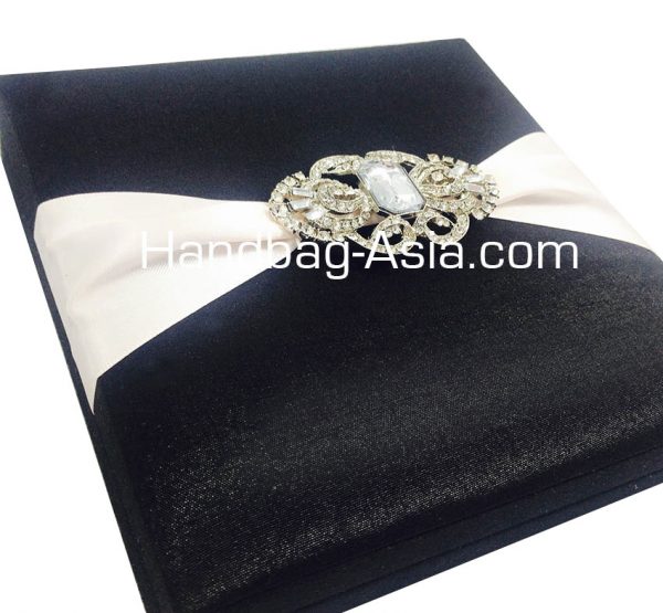 Luxury black wedding box with brooch