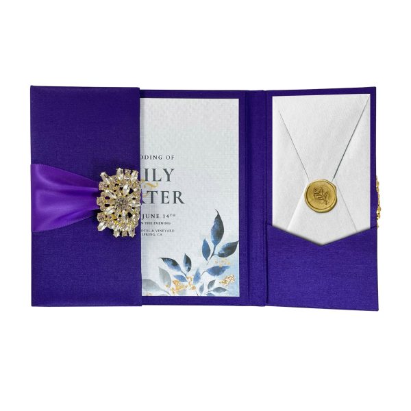 Embellished silk pocket fold invitation