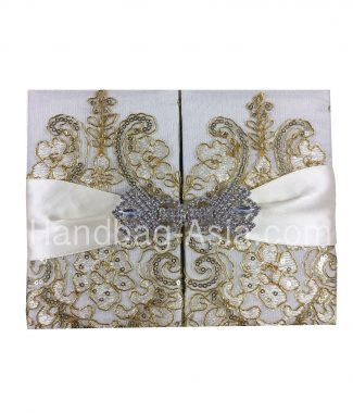 luxury golden lace wedding invitation folder