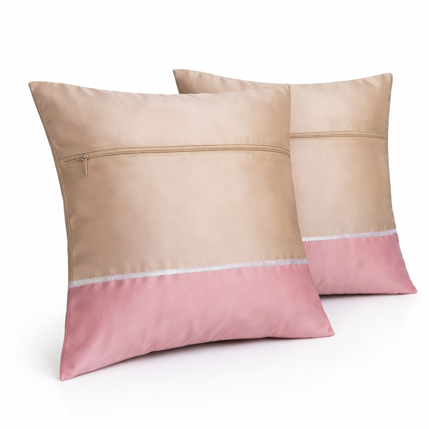 Champagne beige & dusty rose / soft pink Thai silk cushion cover