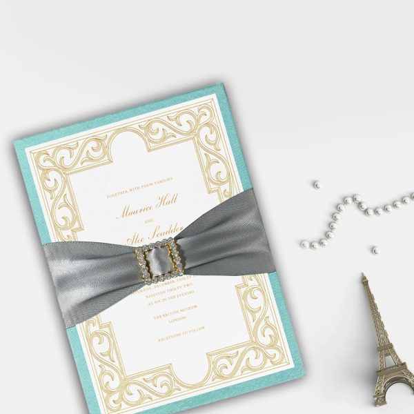 Embellished silk covered hardcover pocket invitation