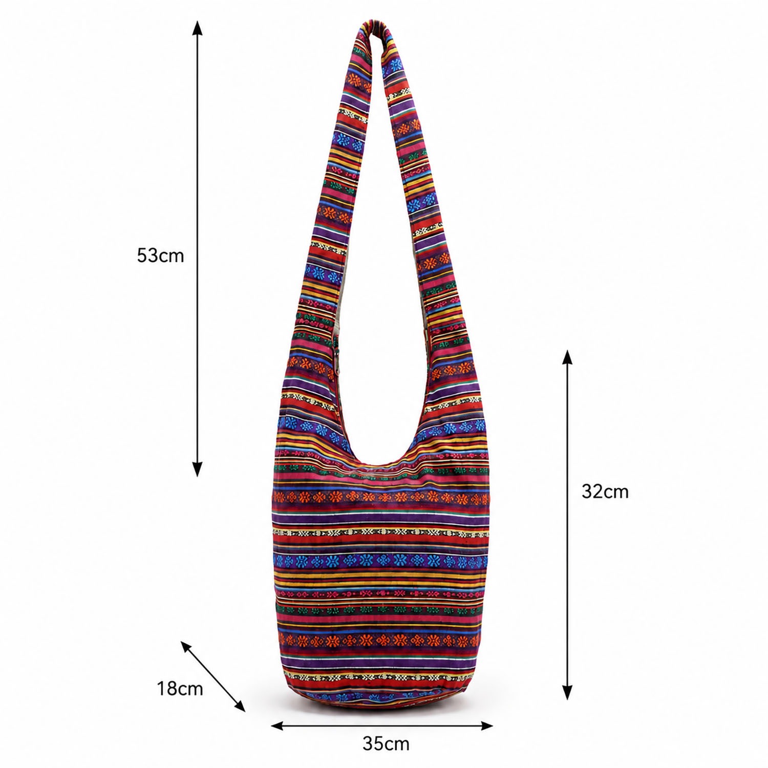 measurements of ethnic cotton hobo bag