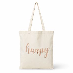 metallic rose gold silk screen printed canvas tote