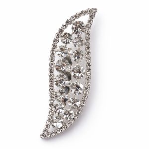 Modern silver plated leaf rhinestone brooch