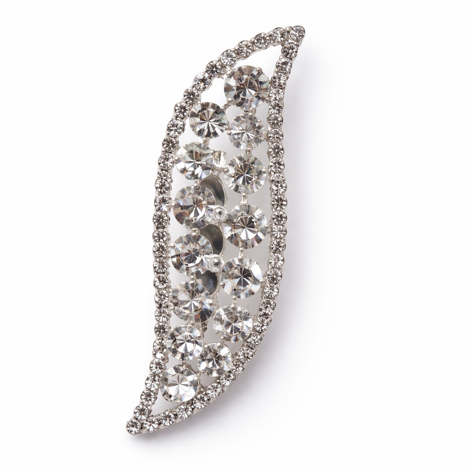 Modern silver plated leaf rhinestone brooch